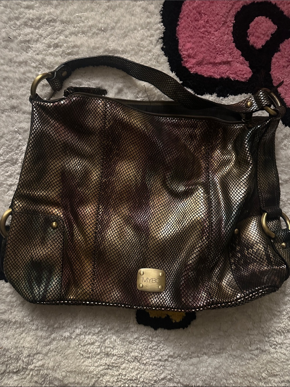 Metallic Bronze Shoulder Bag with Textured Shine